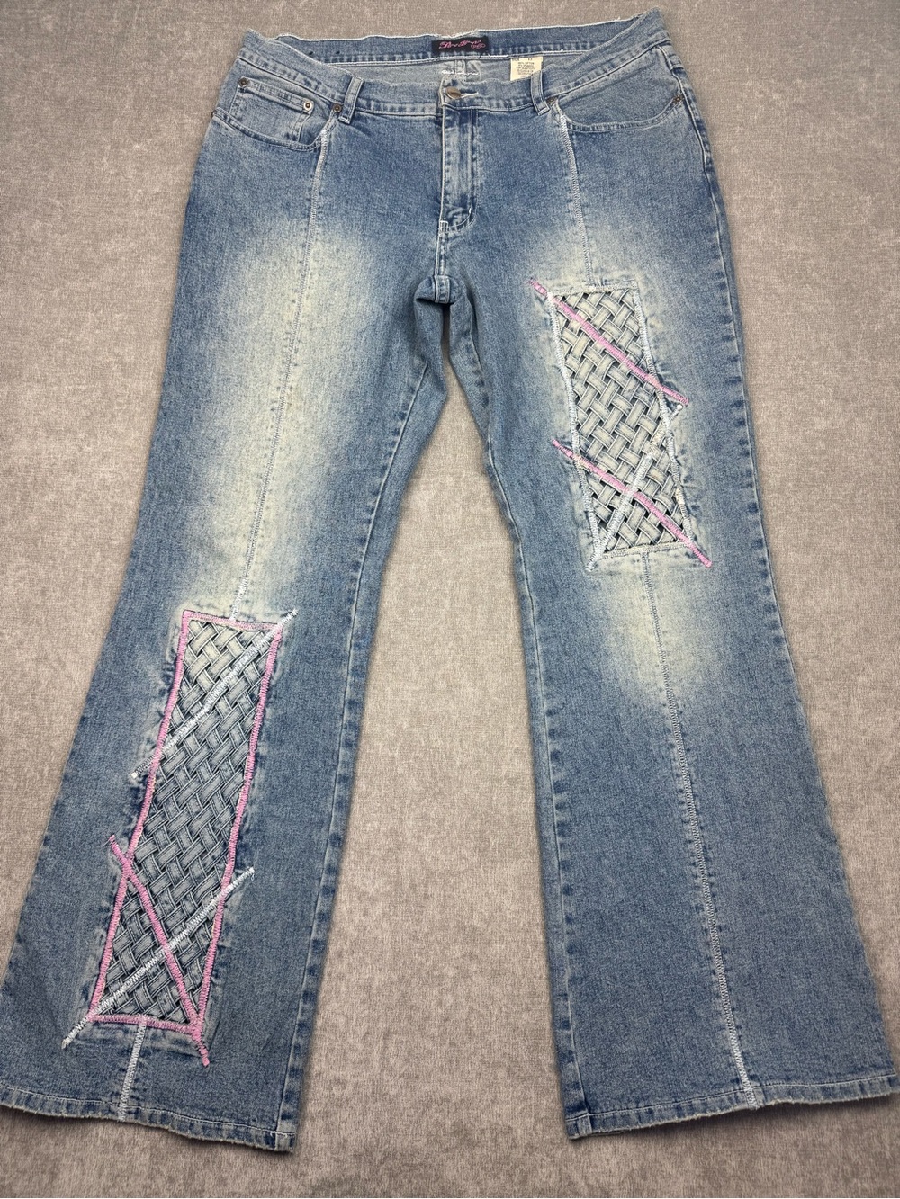 Vintage Paco Jeans Wide Leg Cutout Mesh Pink Embroidery Women’s Size 17